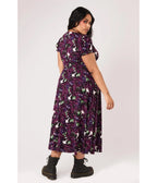Hell Bunny Purple Deadly Bouquet Floral & Skull Midi Dress - Unique Vintage - Midi Dresses