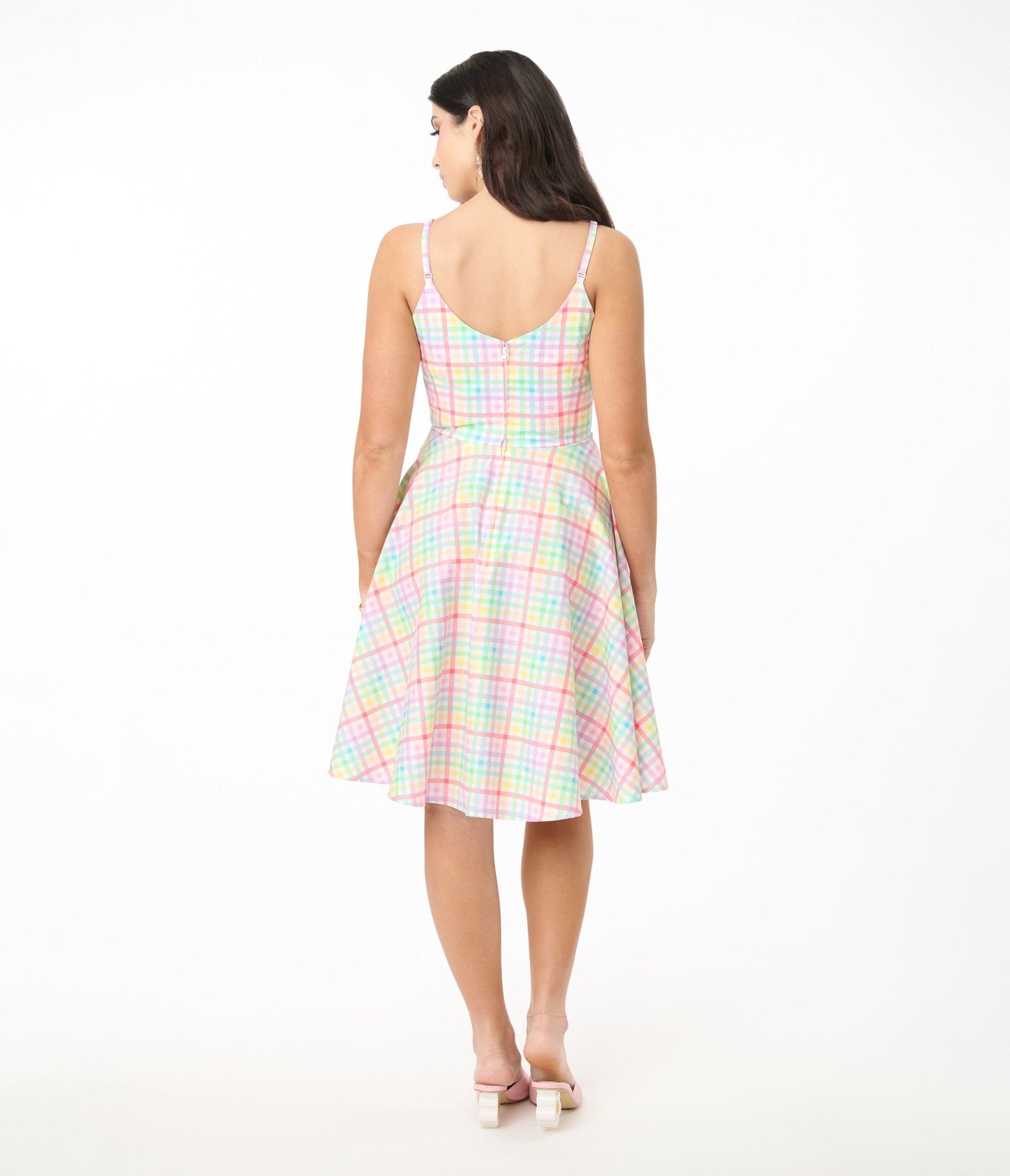 Hell Bunny Rainbow Gingham Cotton Swing Dress - Unique Vintage - Womens, DRESSES, SWING
