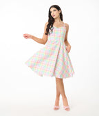 Hell Bunny Rainbow Gingham Cotton Swing Dress - Unique Vintage - Womens, DRESSES, SWING