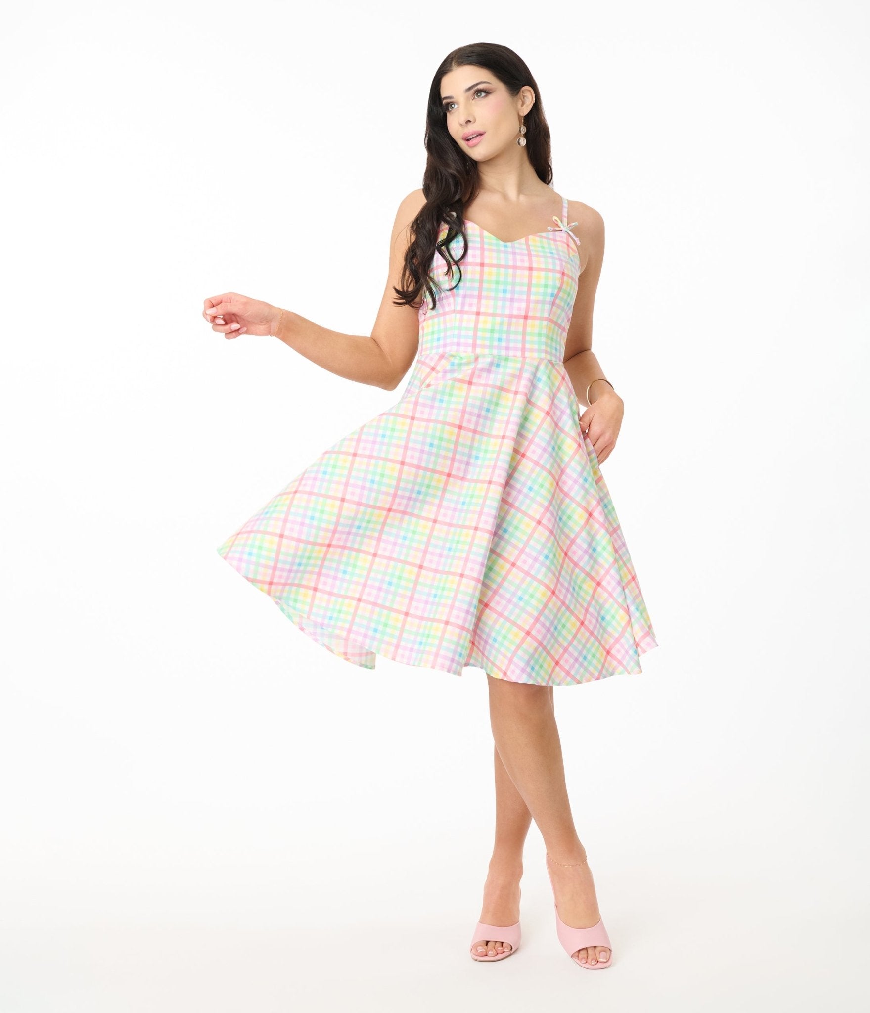 Hell Bunny Rainbow Gingham Cotton Swing Dress - Unique Vintage - Womens, DRESSES, SWING