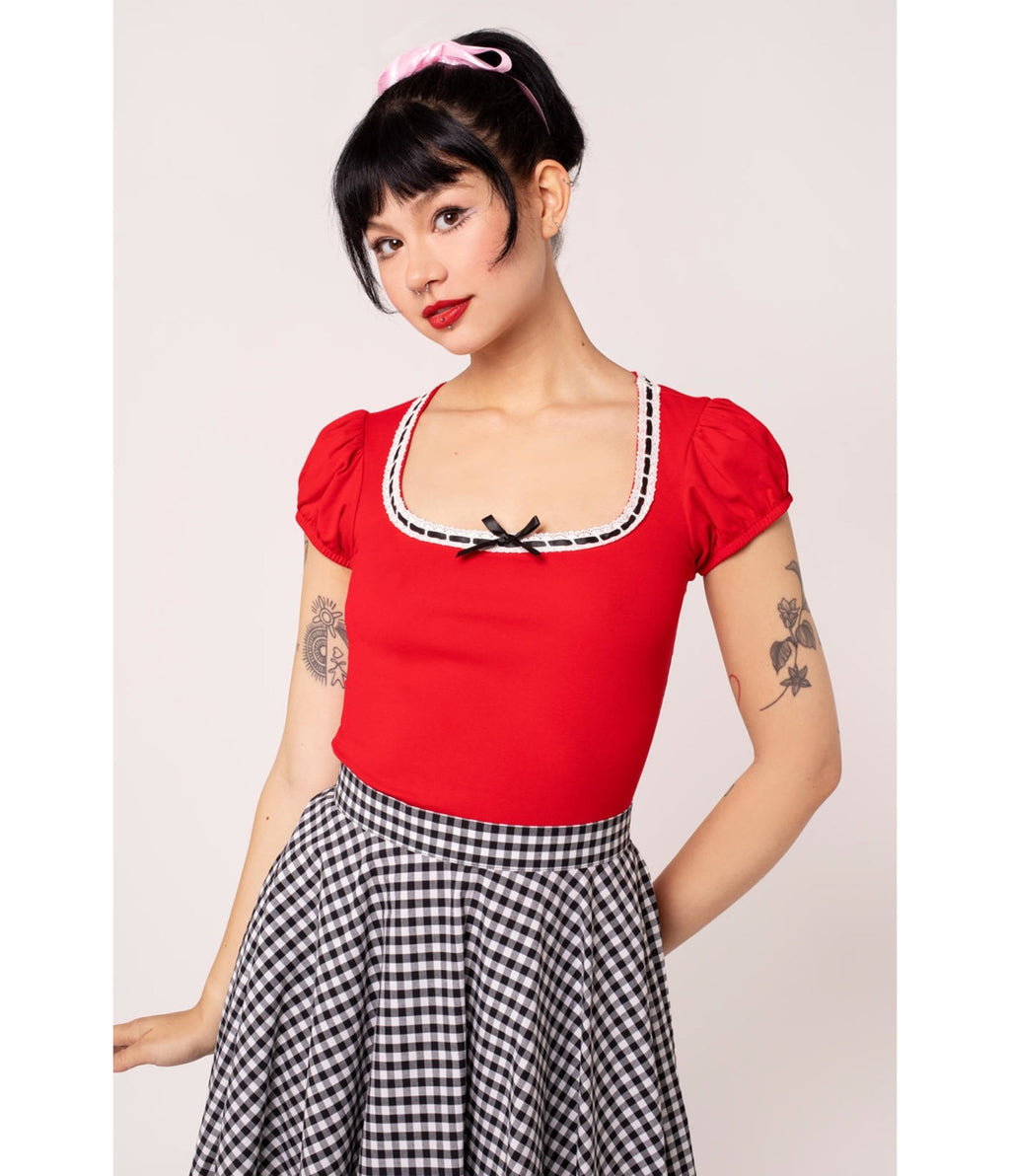 Hell Bunny Red Gracie Top - Unique Vintage - Womens, TOPS, SHIRTS