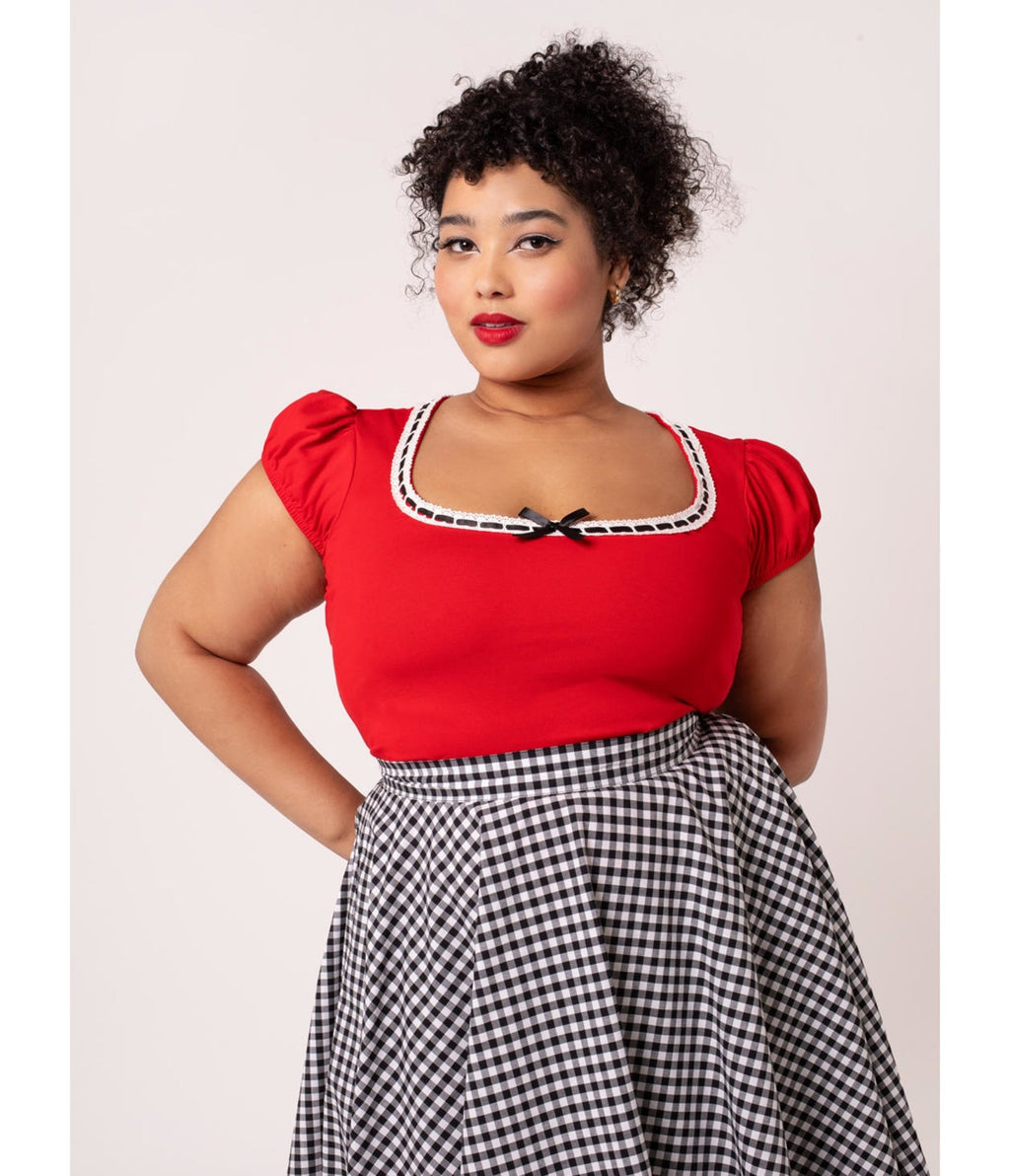 Hell Bunny Red Gracie Top - Unique Vintage - Womens, TOPS, SHIRTS