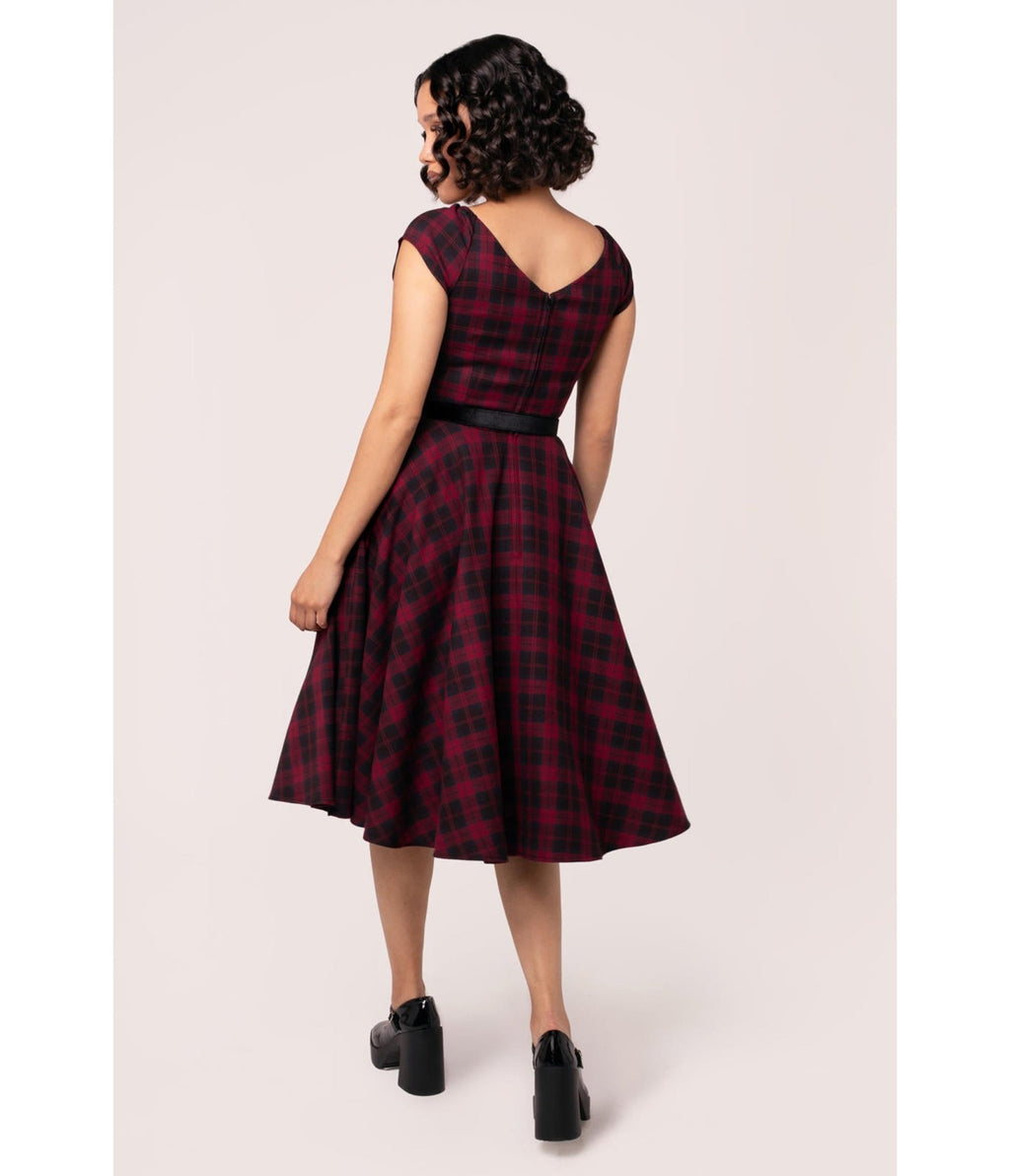 Hell Bunny Red Plaid Carmina Swing Dress - Unique Vintage - Womens, DRESSES, SWING