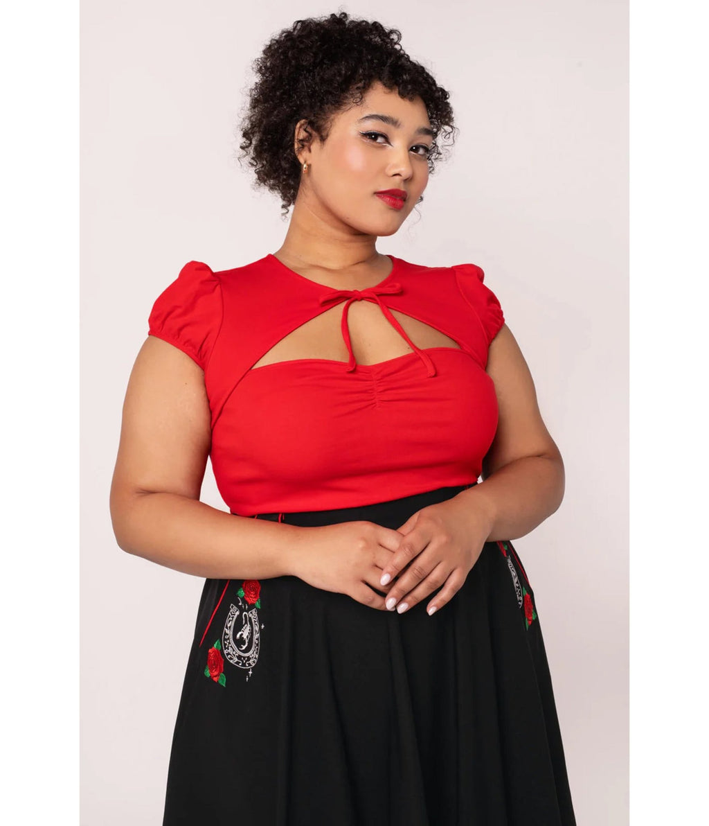 Hell Bunny Red Priscilla Top - Unique Vintage - Womens, TOPS, KNIT TOPS