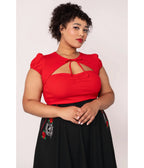 Hell Bunny Red Priscilla Top - Unique Vintage - Womens, TOPS, KNIT TOPS