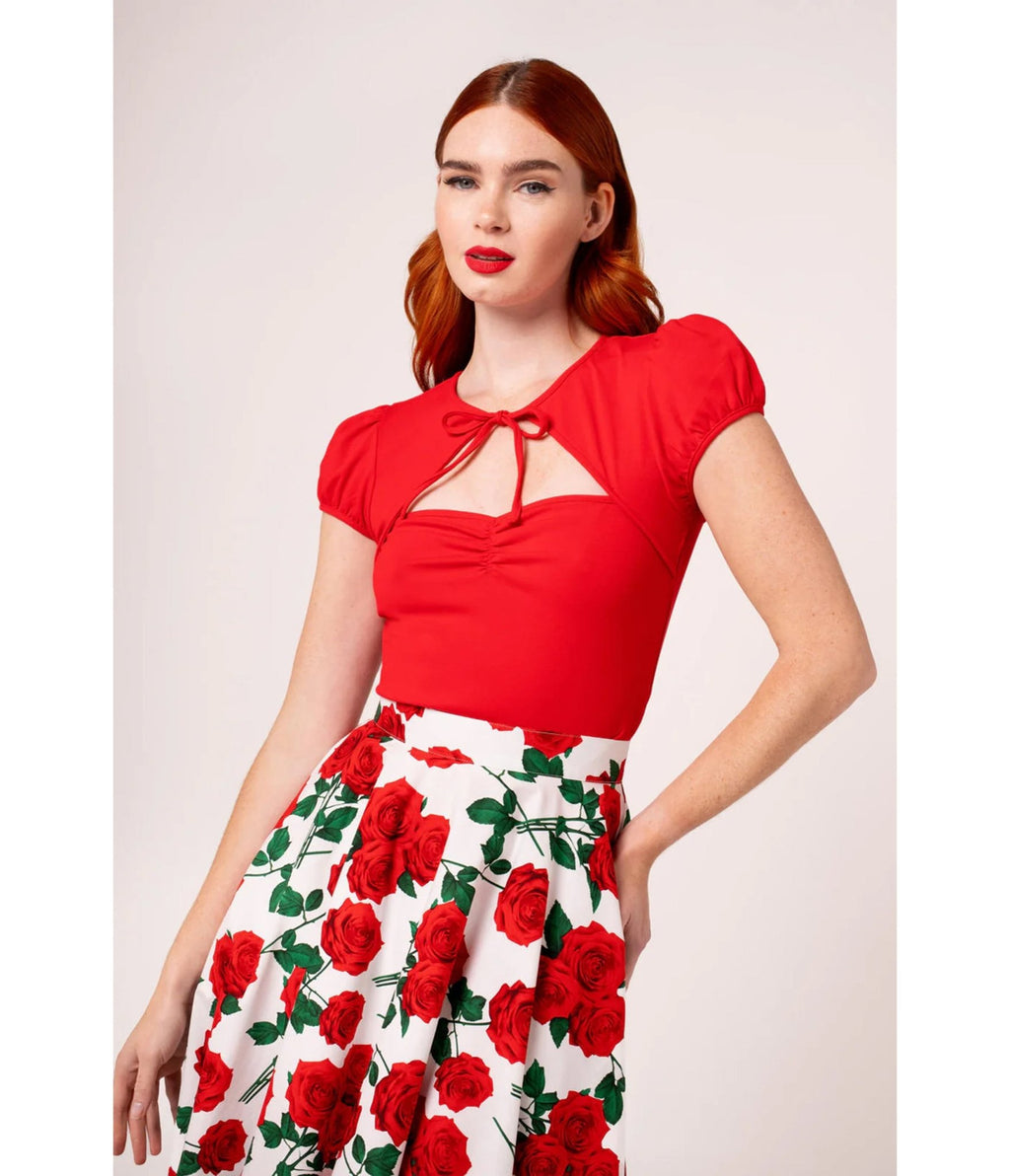 Hell Bunny Red Priscilla Top - Unique Vintage - Womens, TOPS, KNIT TOPS