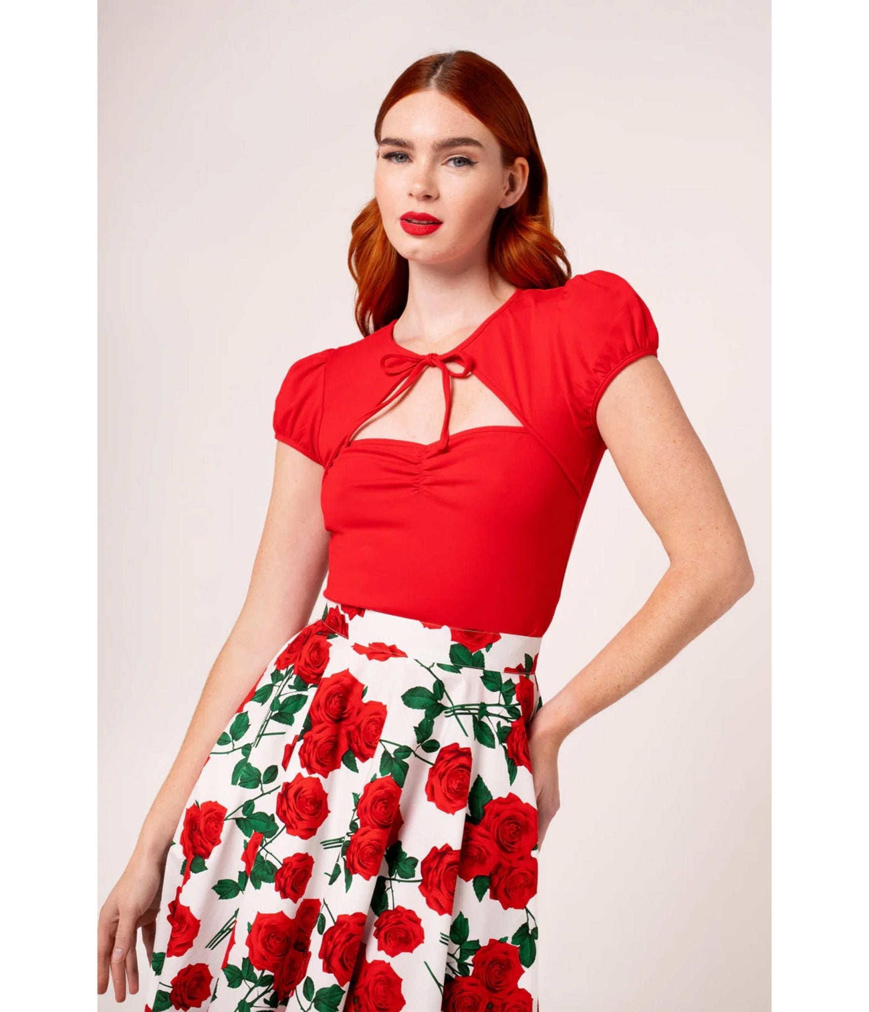 Hell Bunny Red Priscilla Top - Unique Vintage - Womens, TOPS, KNIT TOPS