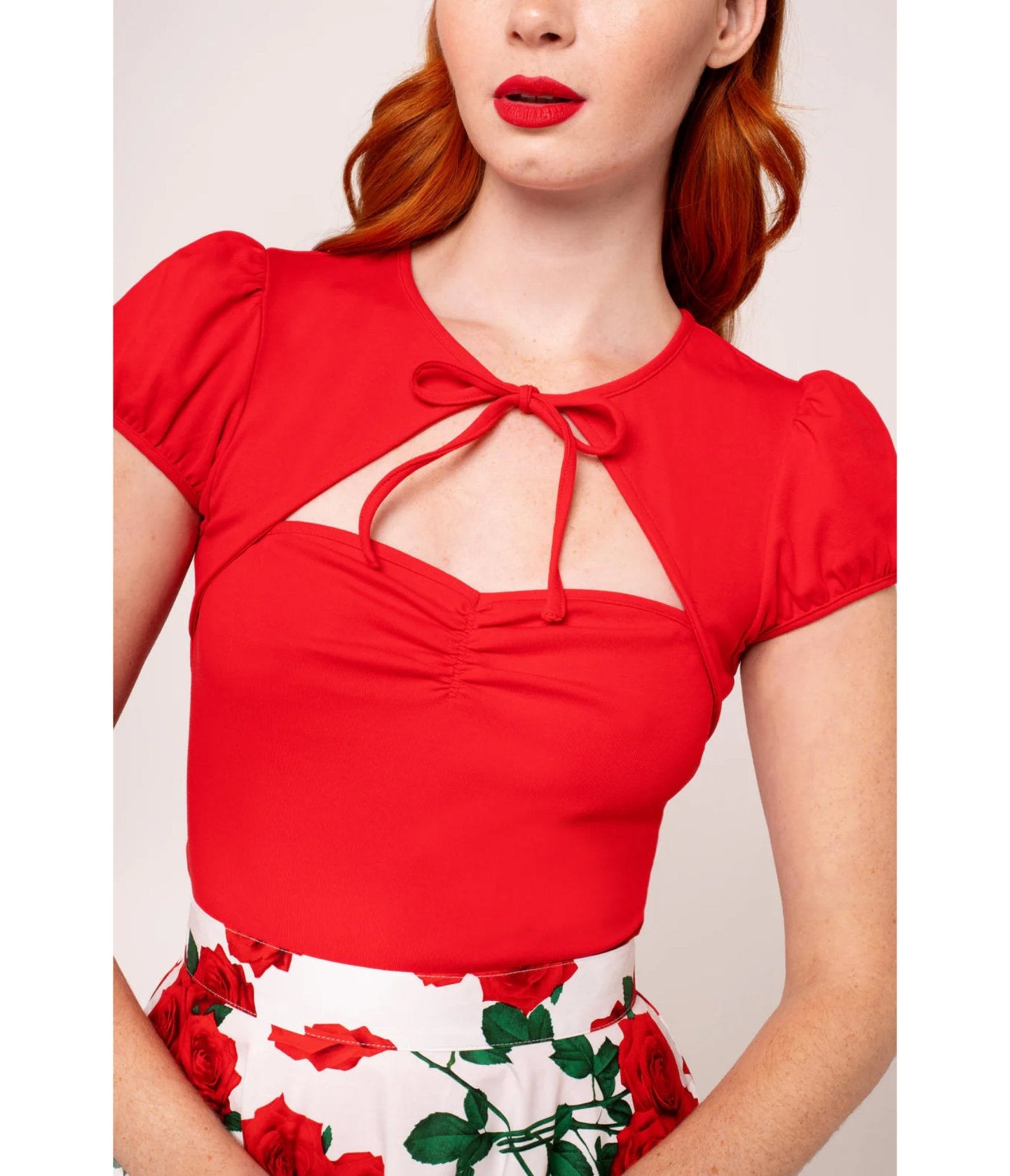 Hell Bunny Red Priscilla Top - Unique Vintage - Womens, TOPS, KNIT TOPS