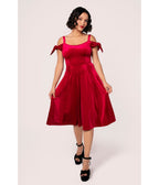 Hell Bunny Red Velvet Carrie Swing Dress - Unique Vintage - Womens, DRESSES, A - LINE