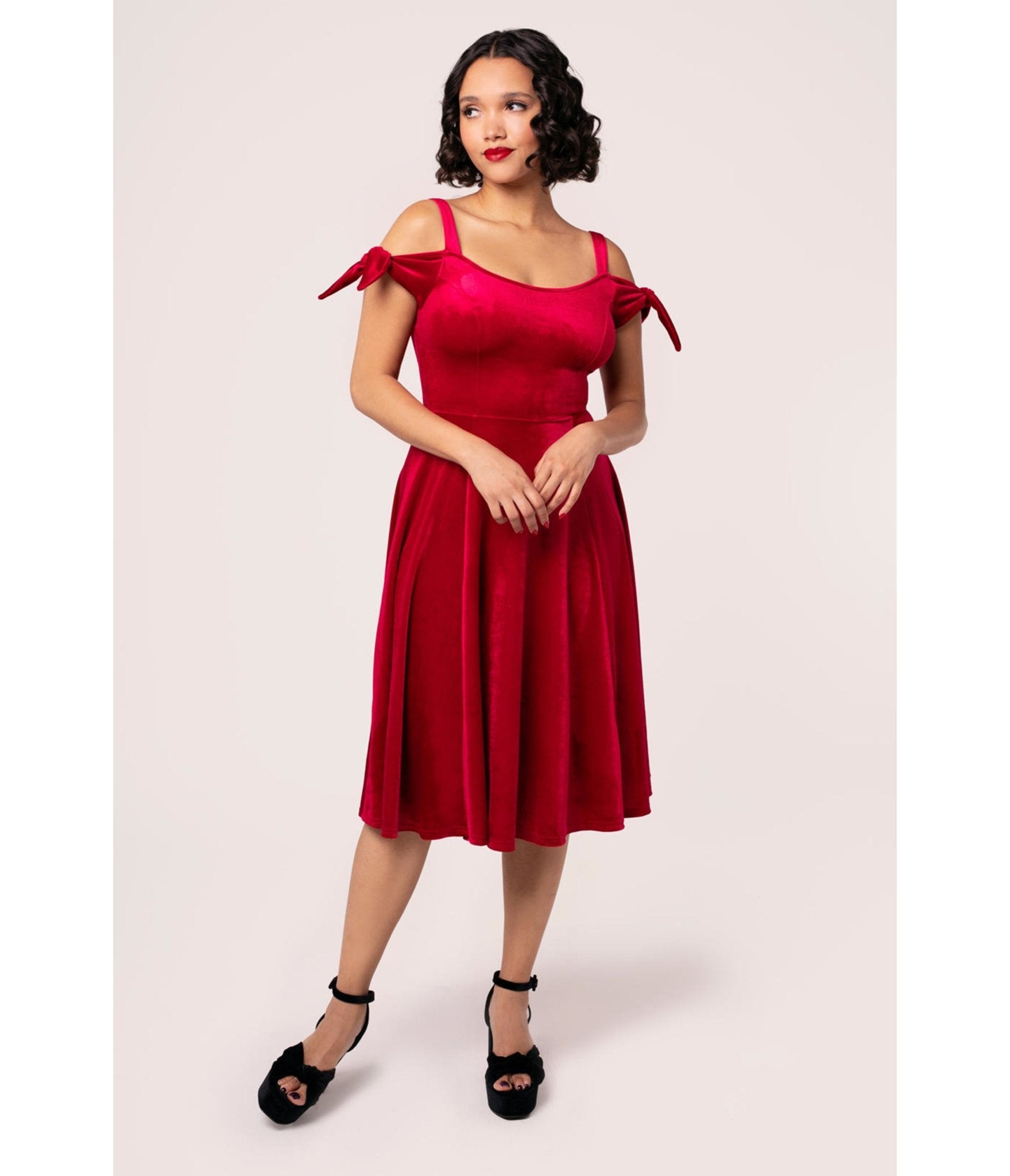 Hell Bunny Red Velvet Carrie Swing Dress - Unique Vintage - Womens, DRESSES, A - LINE