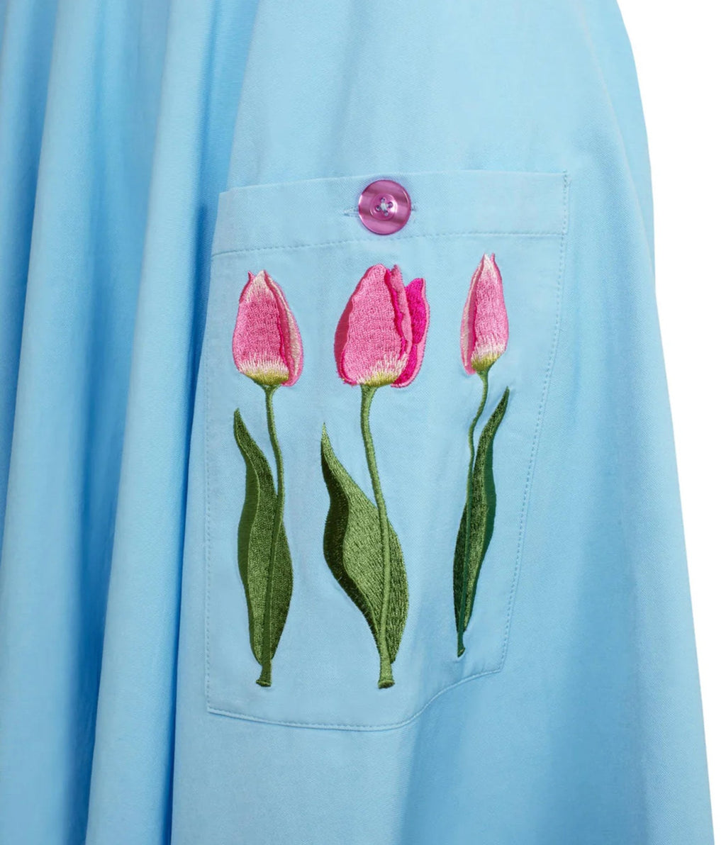 Hell Bunny Sky Blue Tulip Embroidered Swing Dress - Unique Vintage - Womens, DRESSES, SWING