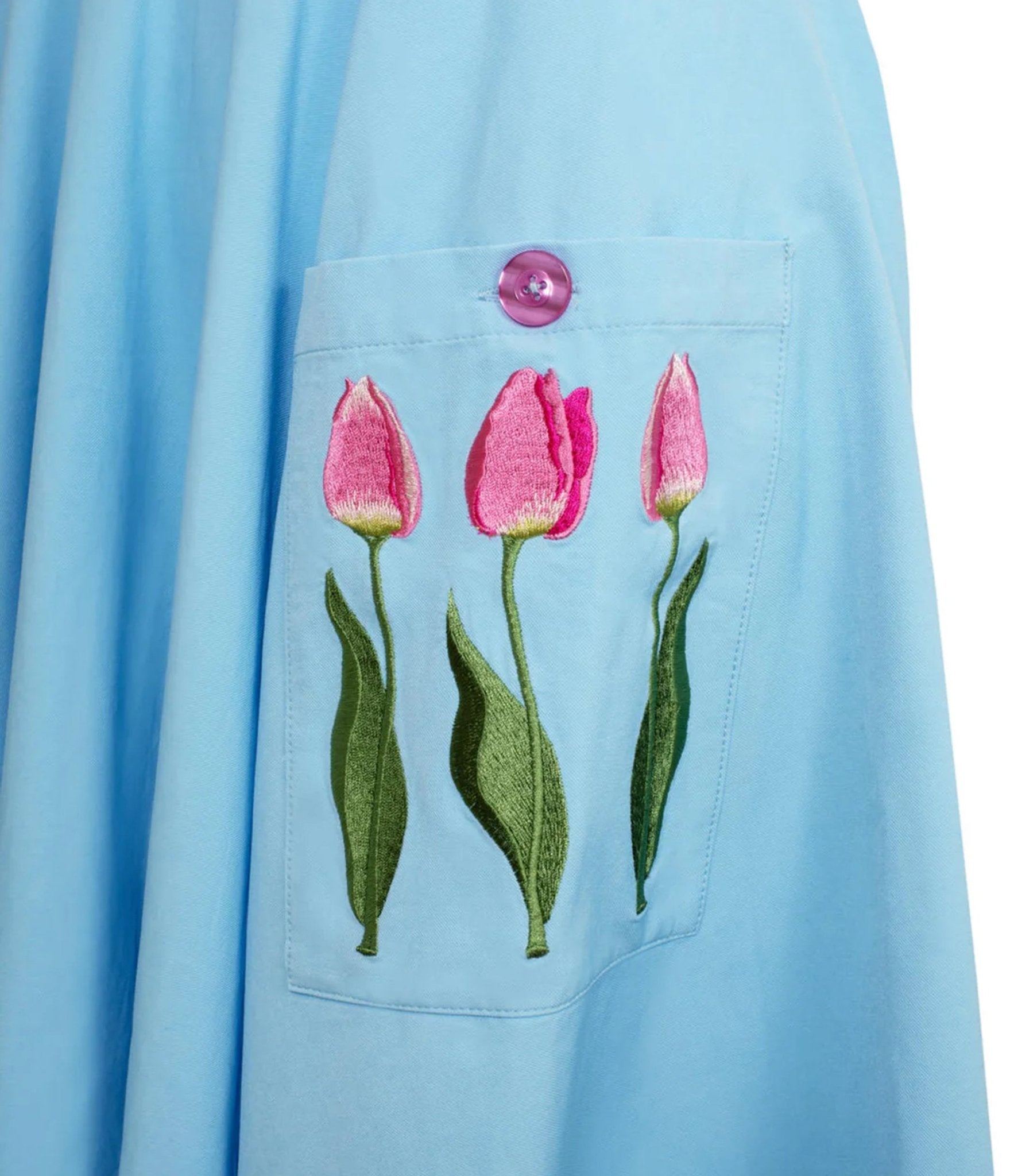 Hell Bunny Sky Blue Tulip Embroidered Swing Dress - Unique Vintage - Womens, DRESSES, SWING