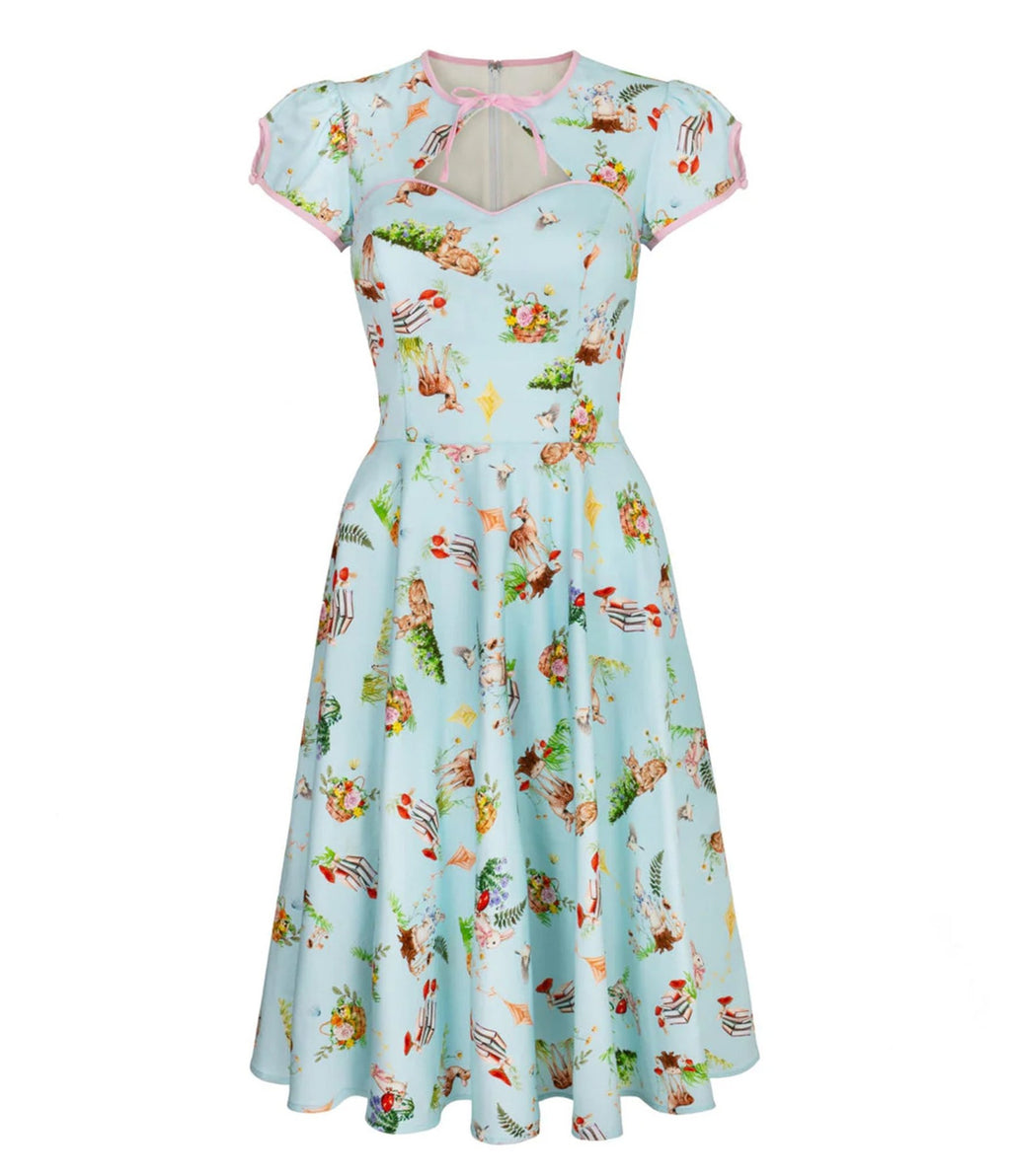 Hell Bunny Sky Blue Woodland Print Swing Dress - Unique Vintage - Womens, DRESSES, SWING