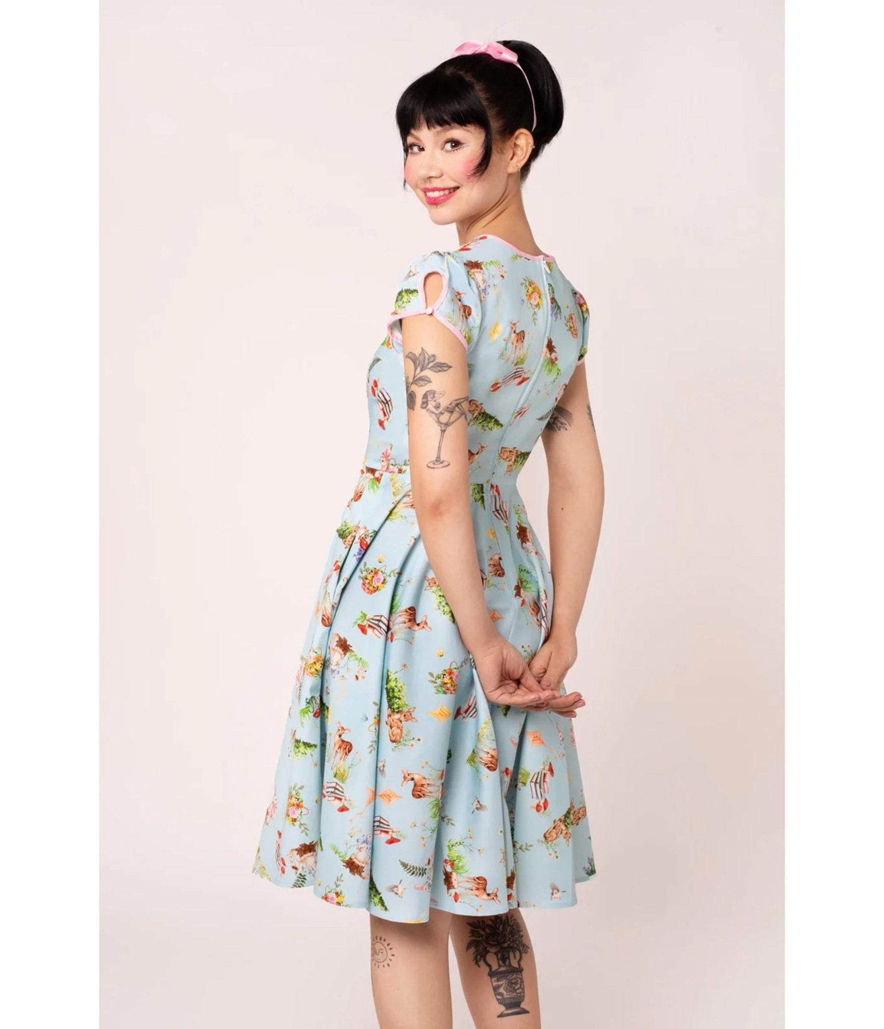Hell Bunny Sky Blue Woodland Print Swing Dress - Unique Vintage - Womens, DRESSES, SWING