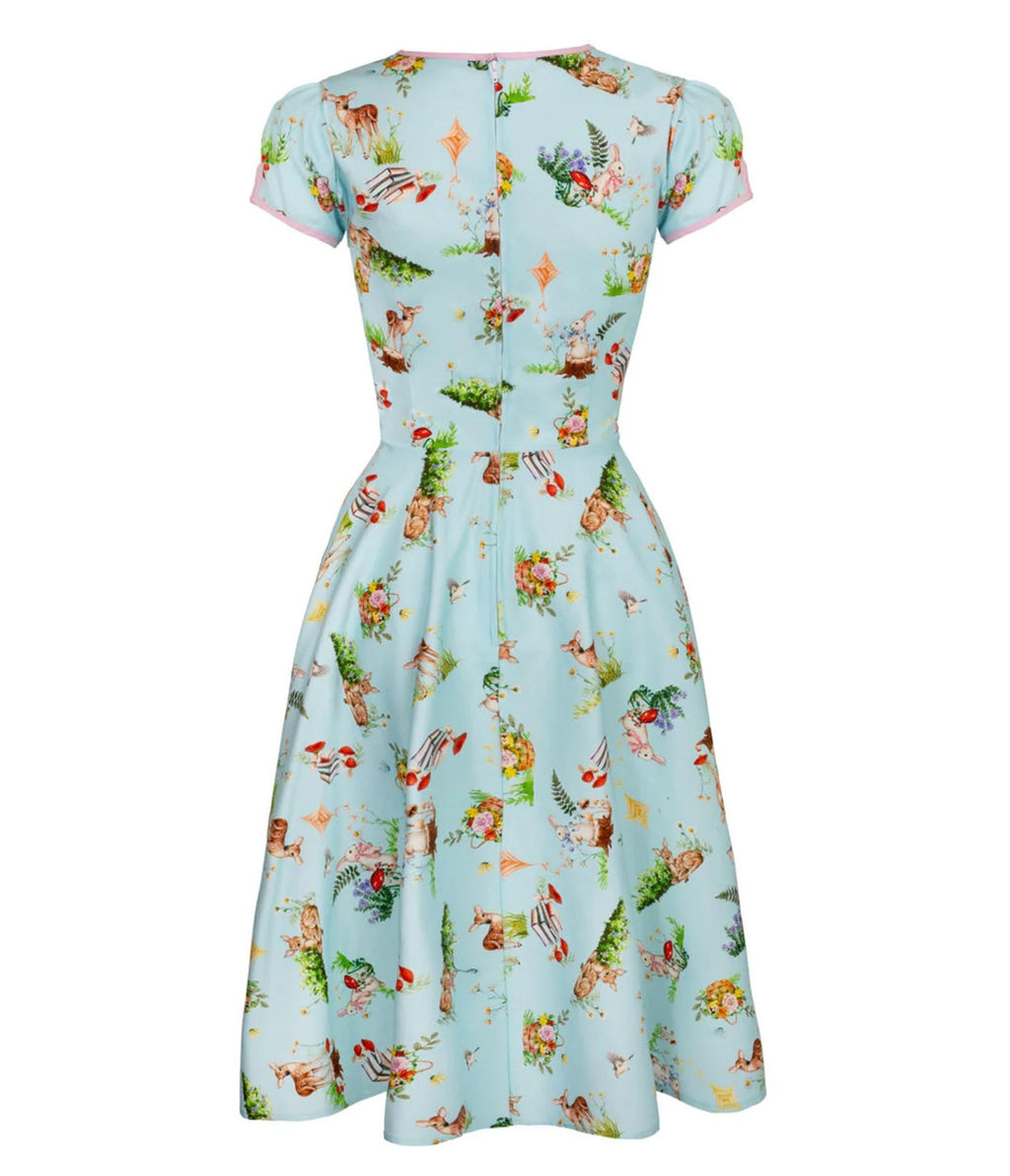 Hell Bunny Sky Blue Woodland Print Swing Dress - Unique Vintage - Womens, DRESSES, SWING
