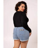 Hell Bunny Strawberry & Light Denim Shorts - Unique Vintage - Womens, BOTTOMS, SHORTS