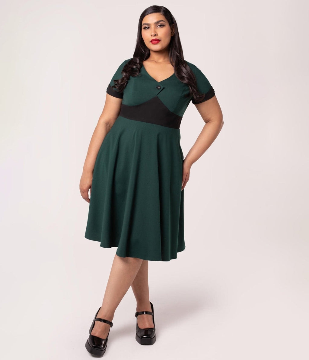 Hell Bunny Teal and Black Jessica Dress - Unique Vintage - Womens, DRESSES, A - LINE