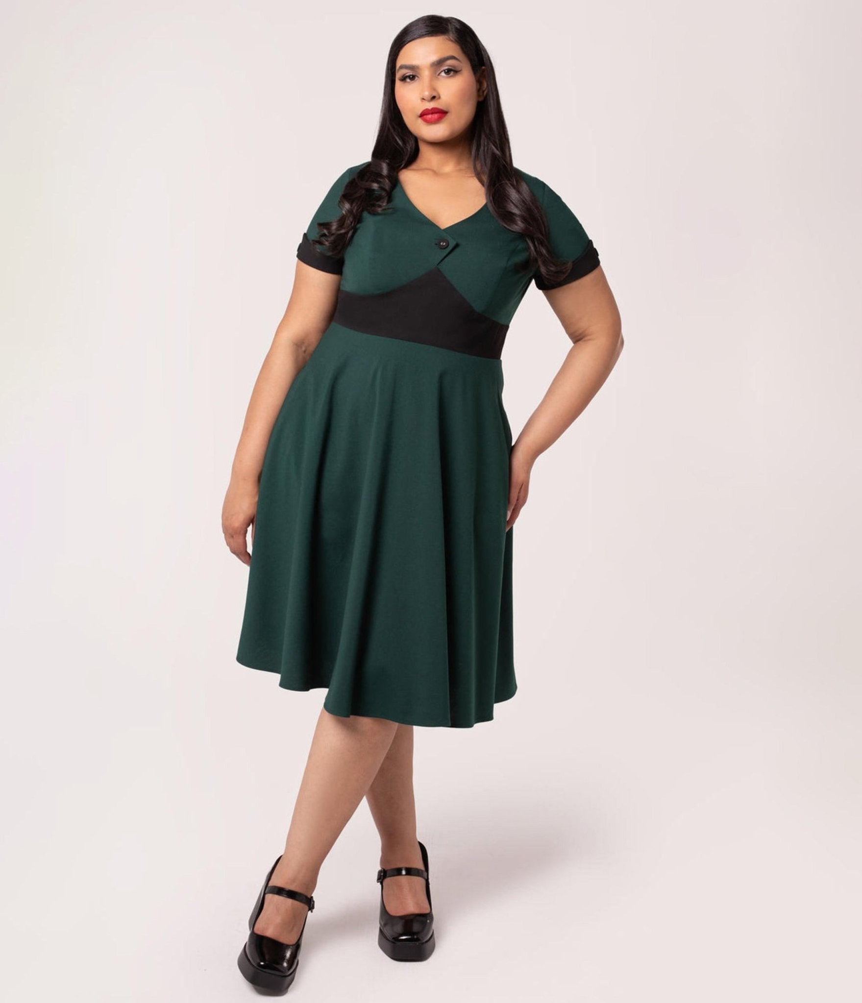 Hell Bunny Teal and Black Jessica Dress - Unique Vintage - Womens, DRESSES, A - LINE