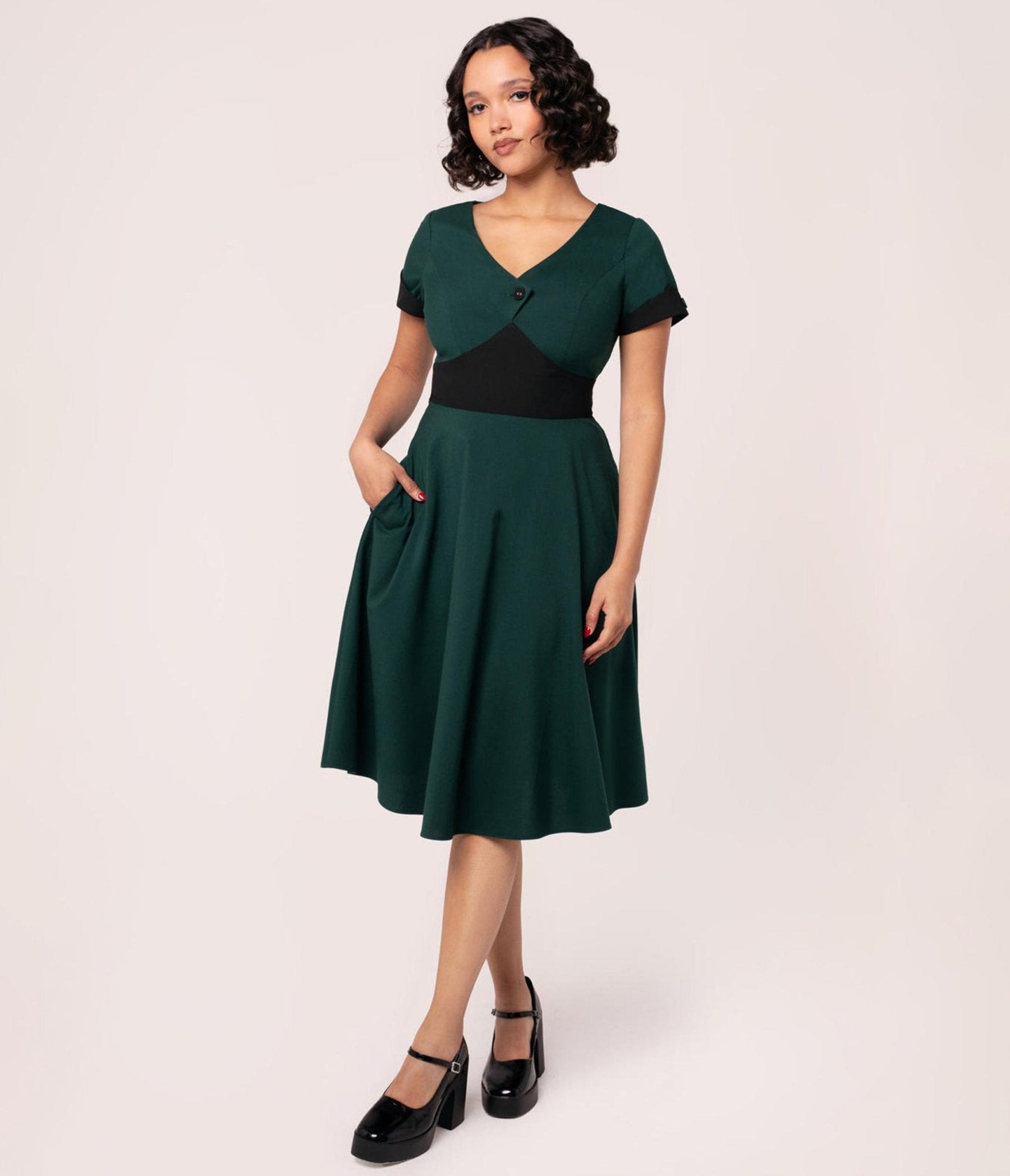 Hell Bunny Teal and Black Jessica Dress - Unique Vintage - Womens, DRESSES, A - LINE