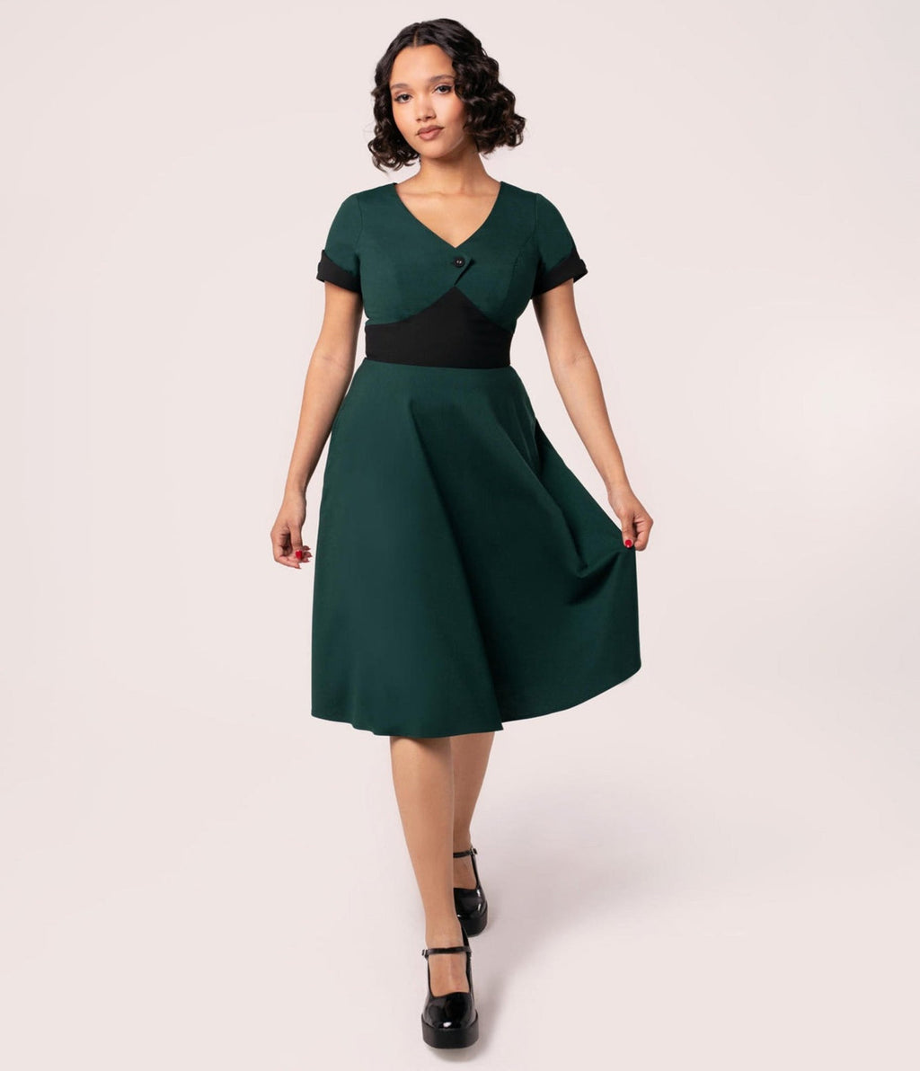 Hell Bunny Teal and Black Jessica Dress - Unique Vintage - Womens, DRESSES, A - LINE