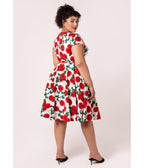 Hell Bunny White & Red Roses Dolce Vita Swing Dress - Unique Vintage - Womens, DRESSES, SWING