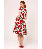 Hell Bunny White & Red Roses Dolce Vita Swing Dress - Unique Vintage - Womens, DRESSES, SWING
