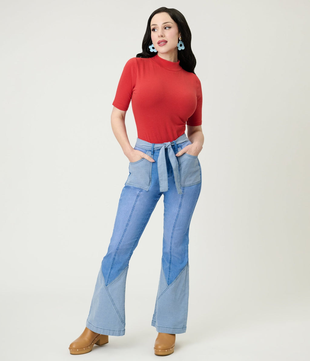 High Rise Light Wash Flare Jeans - Unique Vintage - 