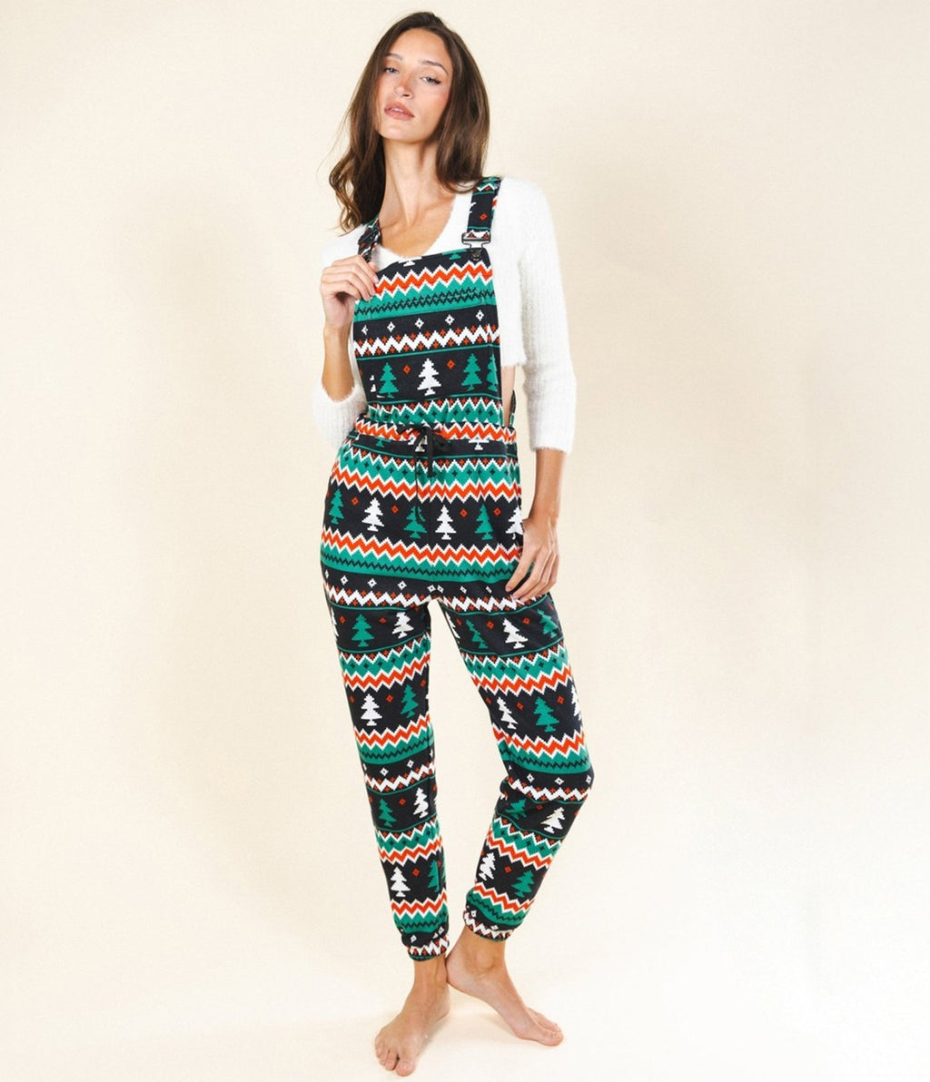 Holiday Fair Isle Pajama Overalls - Unique Vintage - Womens, BOTTOMS, Loungewear