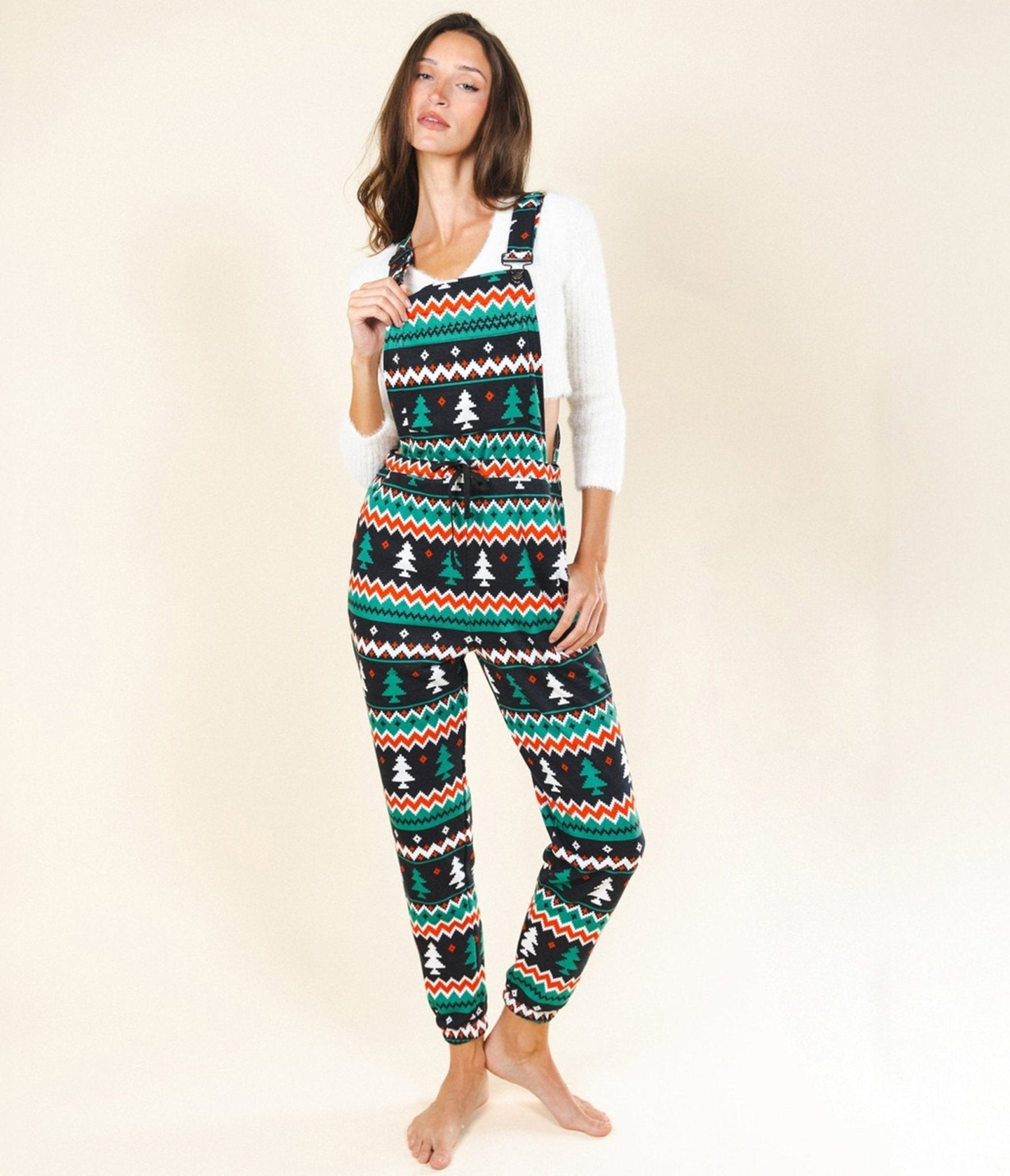 Holiday Fair Isle Pajama Overalls - Unique Vintage - Womens, BOTTOMS, Loungewear