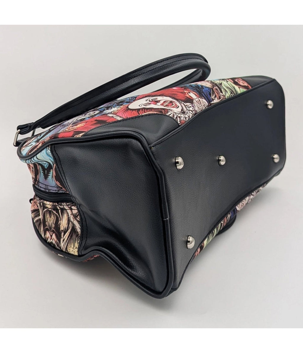 Horror Characters Print Bowler Bag - Unique Vintage - Womens, ACCESSORIES, HANDBAGS