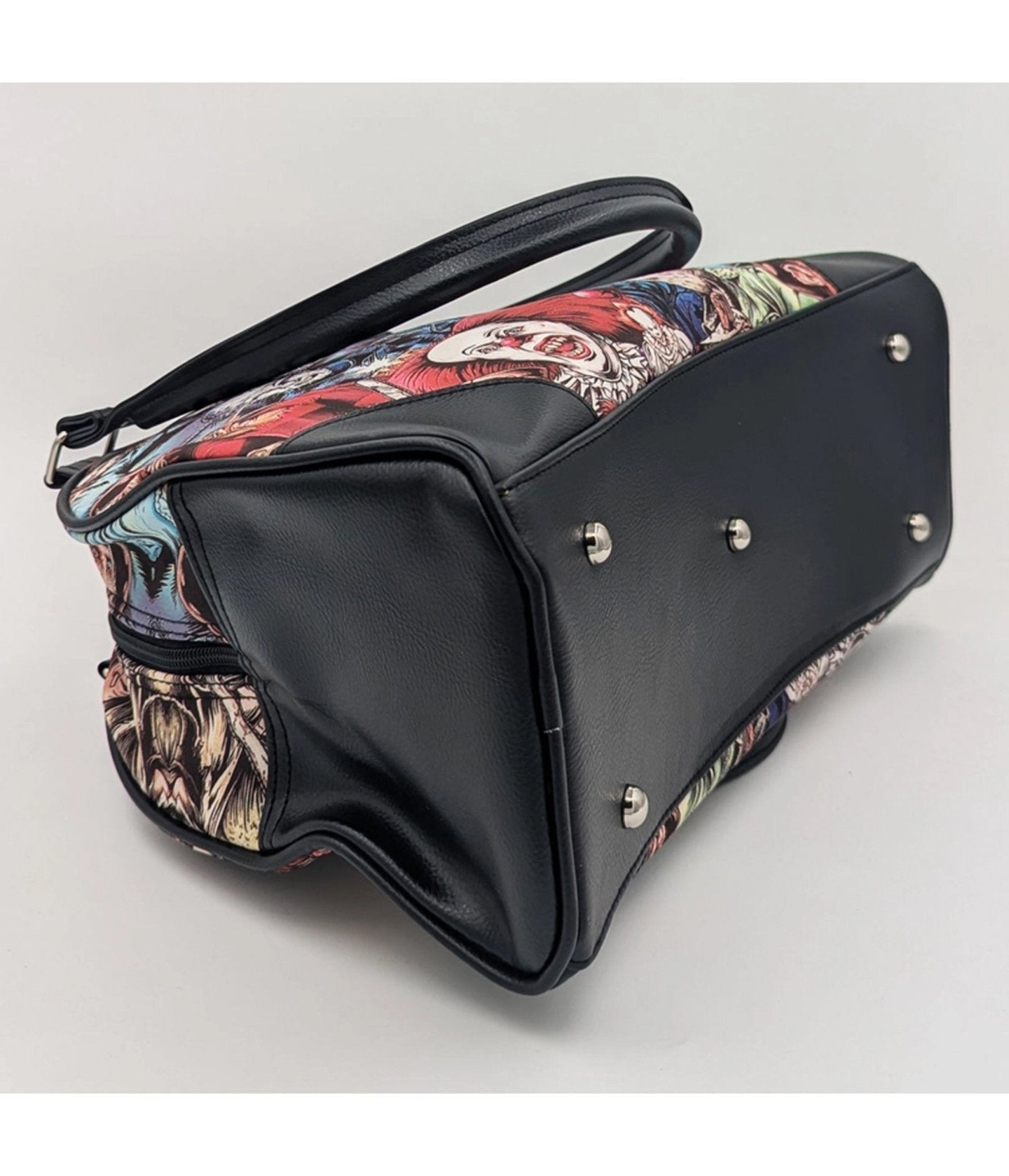 Horror Characters Print Bowler Bag - Unique Vintage - Womens, ACCESSORIES, HANDBAGS