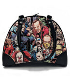 Horror Characters Print Bowler Bag - Unique Vintage - Womens, ACCESSORIES, HANDBAGS