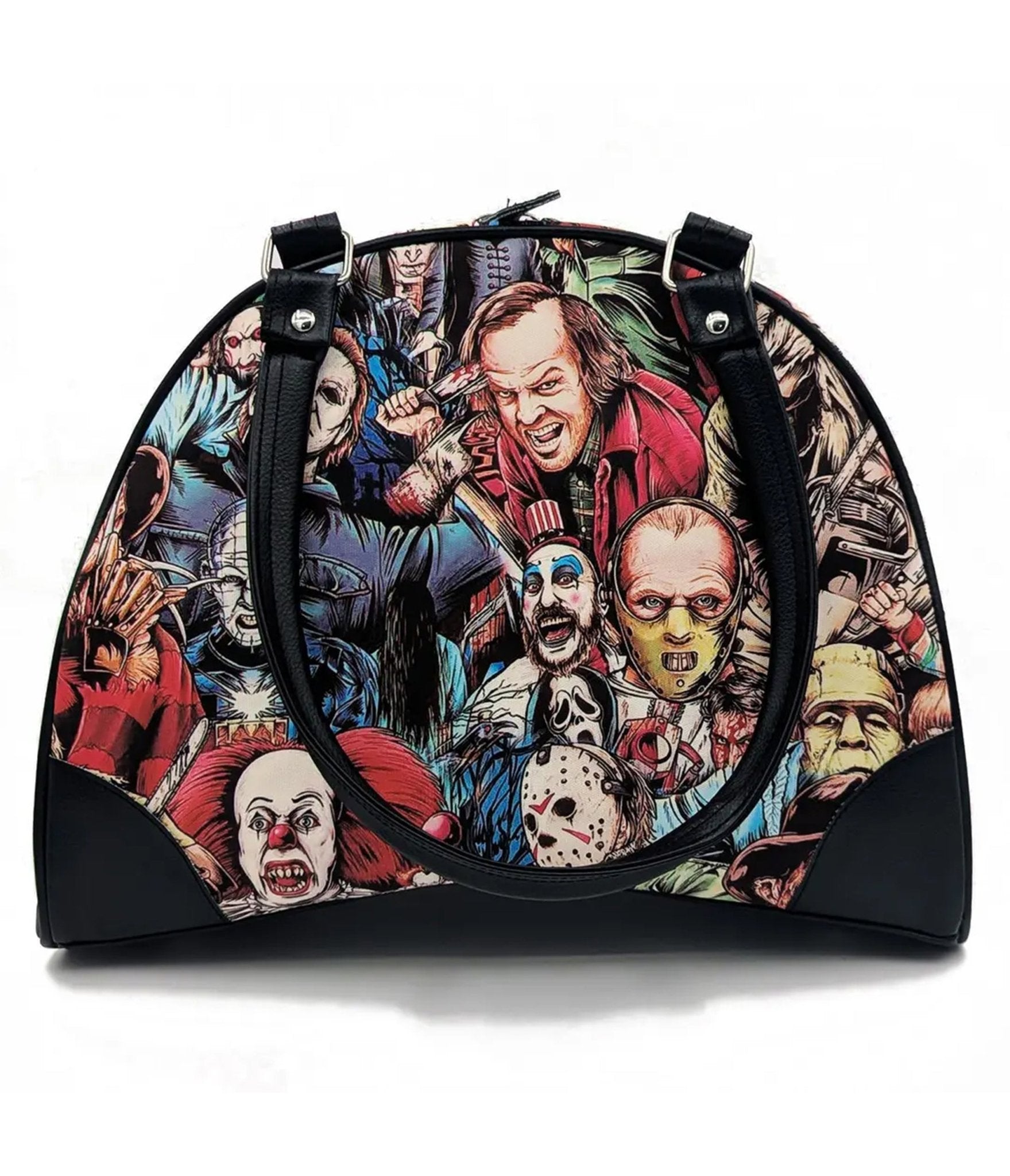 Horror Characters Print Bowler Bag - Unique Vintage - Womens, ACCESSORIES, HANDBAGS
