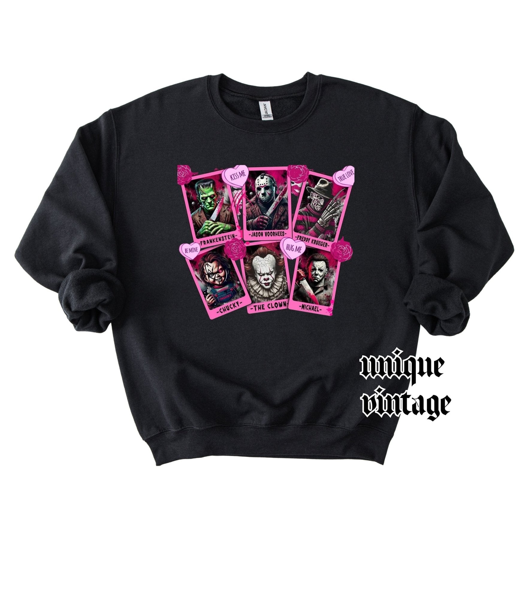 Horror Icons Valentines Unisex Sweatshirt - Unique Vintage - Womens, GRAPHIC TEES, SWEATSHIRTS