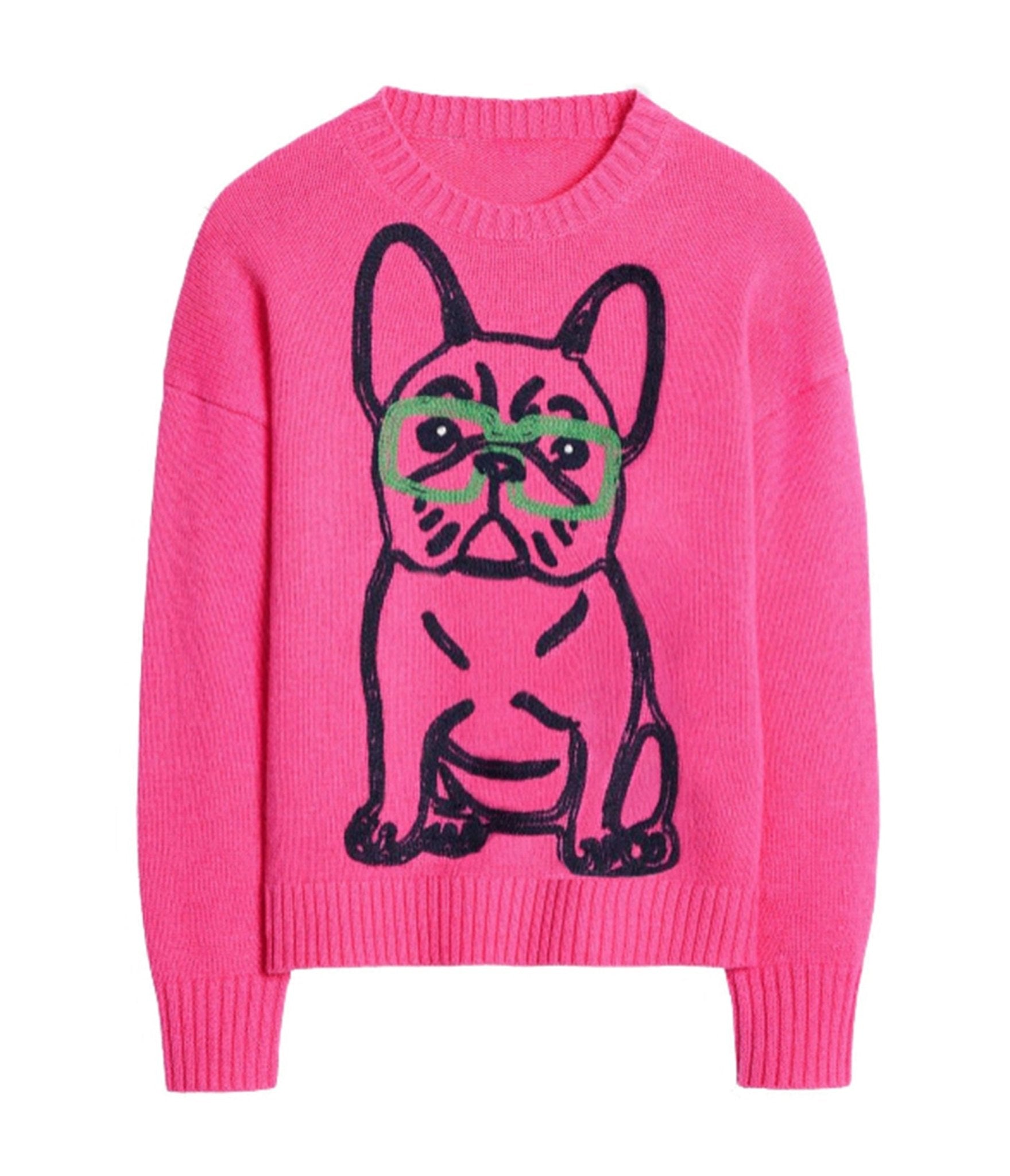 Hot Pink French Bulldog Sweater - Unique Vintage - Womens, TOPS, SWEATERS