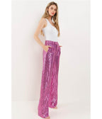 Hot Pink Sequin Wide Leg Pants - Unique Vintage - Womens, BOTTOMS, PANTS