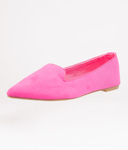 Hot Pink Suede Loafer Flats - Unique Vintage - Womens, SHOES, FLATS