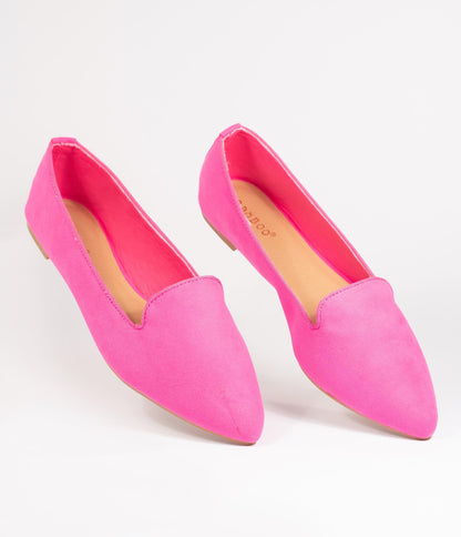 Hot Pink Suede Loafer Flats - Unique Vintage - Womens, SHOES, FLATS