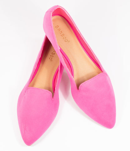 Hot Pink Suede Loafer Flats - Unique Vintage - Womens, SHOES, FLATS