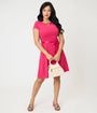 Hot Pink Swing Dress With Belt Trim