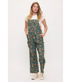 Hunter Green Squirrel Print Overalls - Unique Vintage - Womens, BOTTOMS, ROMPERS AND JUMPSUITS