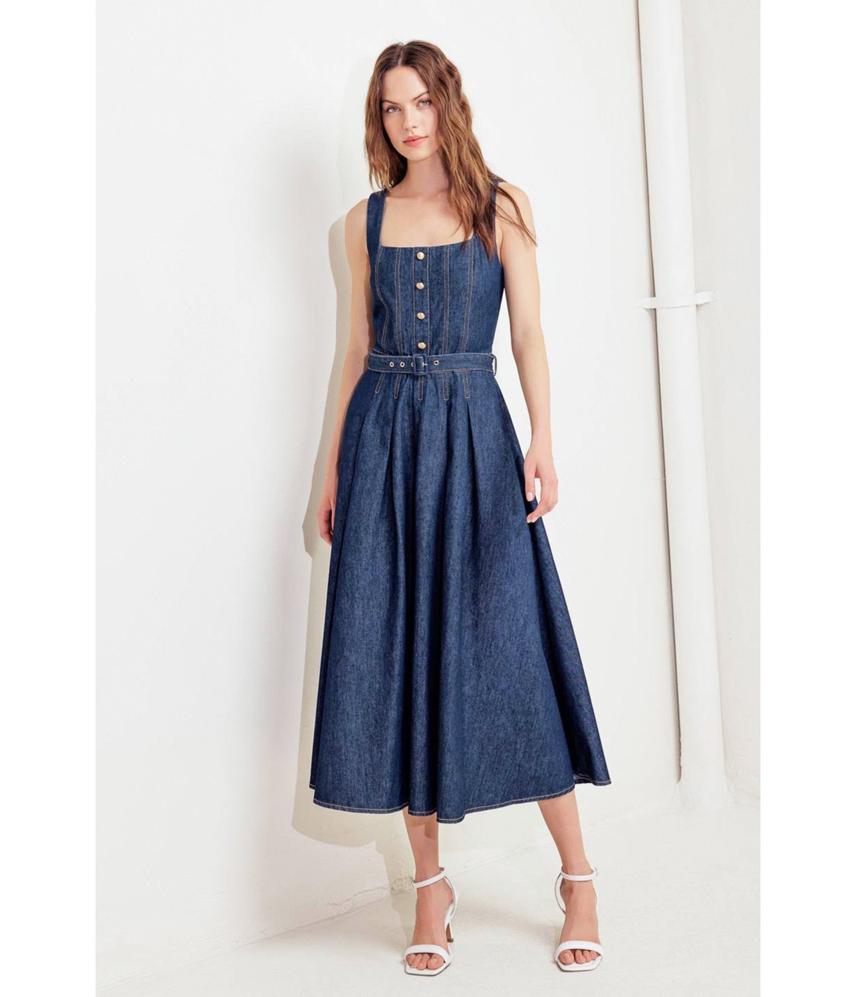 Indigo Denim Moonlight Serenade Midi Dress - Unique Vintage - Womens, DRESSES, MIDI