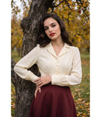 Ivory 1940's Button Up Collared Blouse - Unique Vintage - Blouses