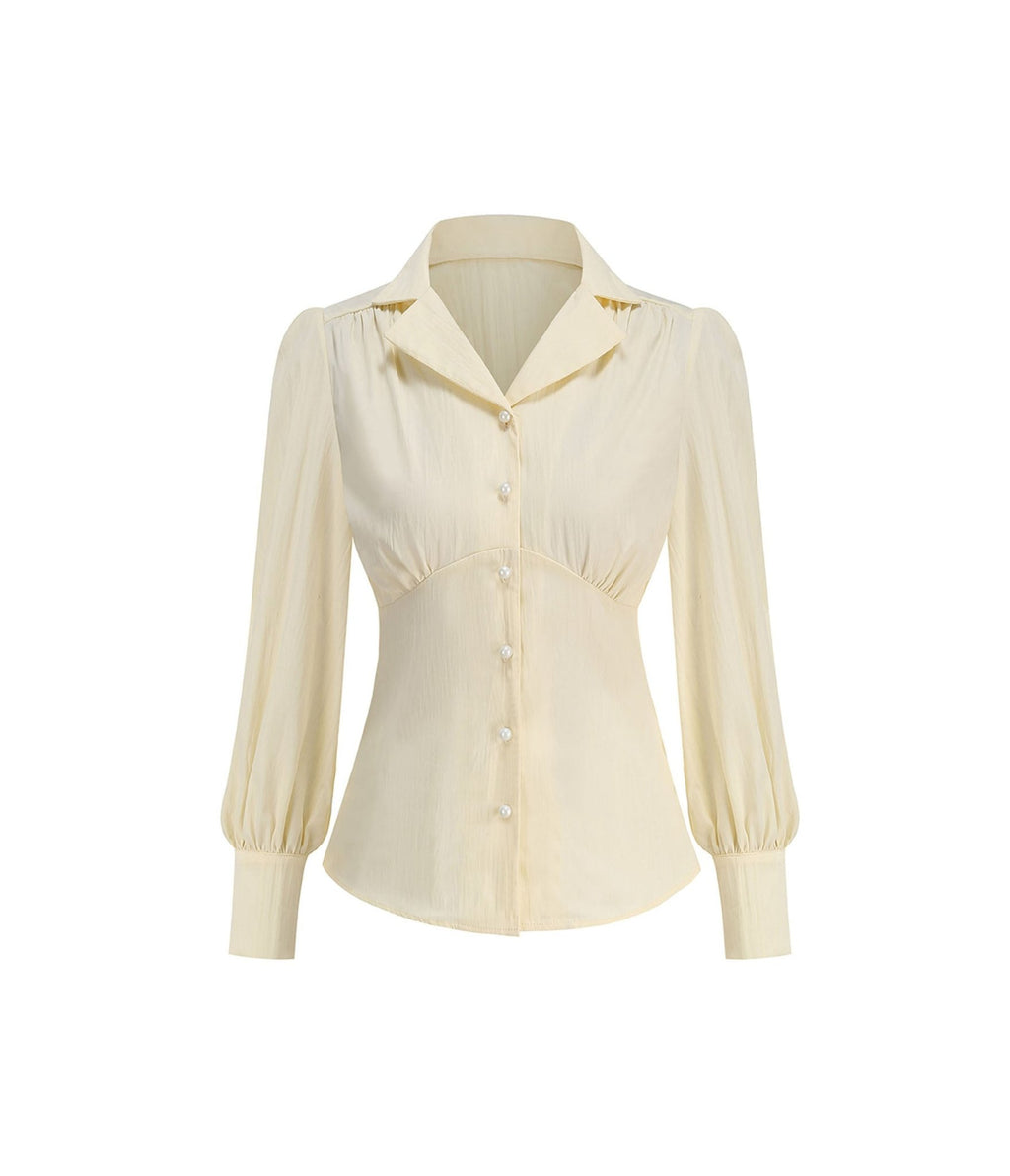 Ivory 1940's Button Up Collared Blouse - Unique Vintage - Blouses
