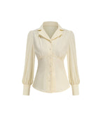 Ivory 1940's Button Up Collared Blouse - Unique Vintage - Blouses