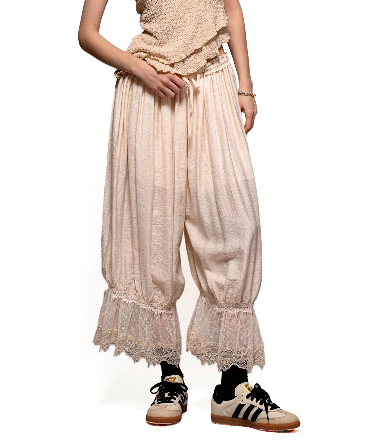 Ivory Angelic Lace Trimmed Bloomers - Unique Vintage - Womens, BOTTOMS, CAPRI