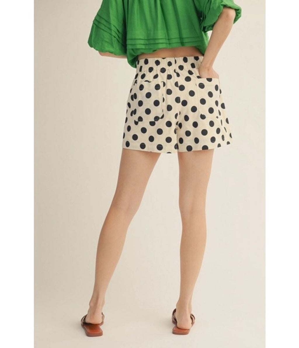 Ivory & Black Polka Dot High Waisted Shorts - Unique Vintage - Womens, BOTTOMS, SHORTS