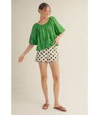 Ivory & Black Polka Dot High Waisted Shorts - Unique Vintage - Womens, BOTTOMS, SHORTS