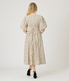 Ivory & Black Polka Dot Tie Waist Midi Dress - Unique Vintage - Womens, DRESSES, MIDI