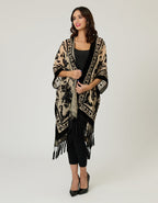 Ivory & Black Velvet Tapestry Tassel Kimono - Unique Vintage - Womens, TOPS, OUTERWEAR